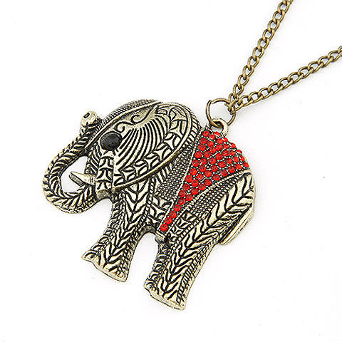 Fashion Elephant Ethnic Necklace Full Crystal Thailand Elephant Pendant Sweater Long Chain Fine Necklace For Women