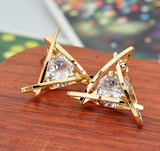 Fashion Exquisite Triangle Pierced Crystal Zircon Stud Earrings Jewelry For women Ear Studs Gifts 