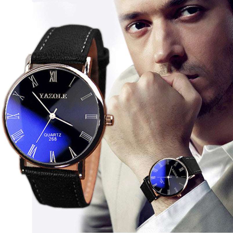 Fashion Faux Leather Men wristwatches Man relojes Hour Blue Ray Glass Quartz Watch Mens Watches Top Brand Luxury Casual Watches