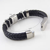 Fashion Genuine Leather Jewelry Punk Rock 316L Stainless Steel Weave Leather Bracelets & Bangles Men's Jewelry