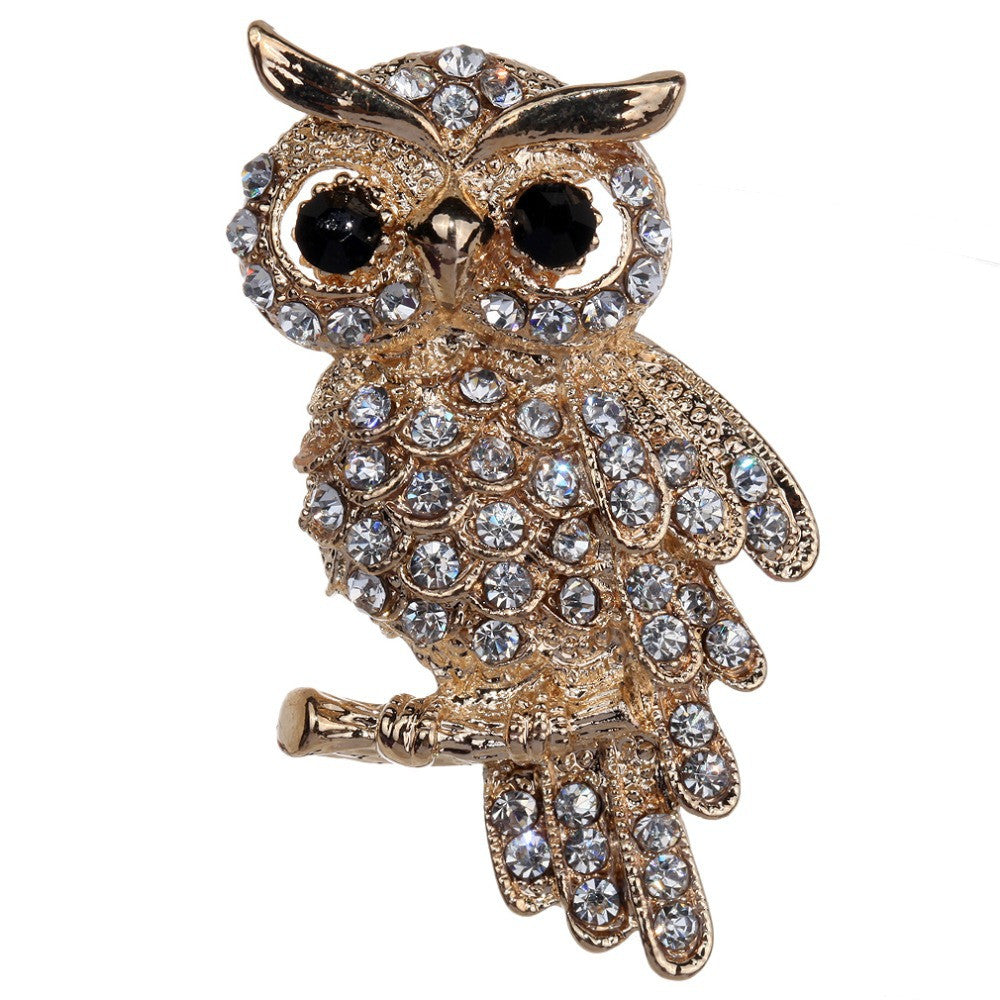 Fashion Gold Plated Owl Style Shiny Crystal Inlay Lady Jewelry Rhinestone Brooches For Weddings