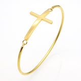 Fashion Gold Sideways Cross Faith Christian Stainless Steel Cross Bracelet Simple Tiny Small Horizontal Cross Bracelets