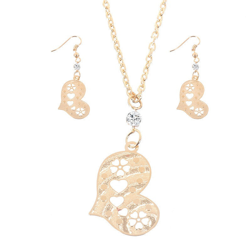 Fashion Heart Pendant Necklace Earrings Jewelry Sets New Women Engagement Gift Bijoux Crystal Dangle Earrings 