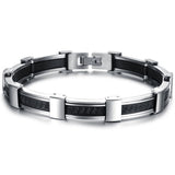 Fashion Hot Sale Men Jewelry Luxury Mens Stainless Steel Silicone Bracelets 2016 Button Snap Friendship Bracelets