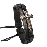 High Quality Vintage men jewelry Scripture cross metallic Black & brown Leather Braid Bracelets & Bangles