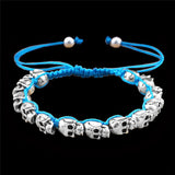 Fashion Jewelry Vintage Look Silver Plated Handmade Rope Woven Skull Bead Bracelet