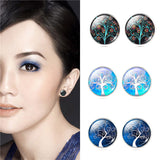 Fashion Life Tree Earrings Classic Glass Cabochon Stud Earrings Fashion Silver Color Earrings for Women Gift Valentine's Day