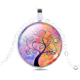 Fashion Life Tree Pendant Necklace Vintage Silver Color Chain Necklace in Jewelry Classic Glass Cabochon Necklace