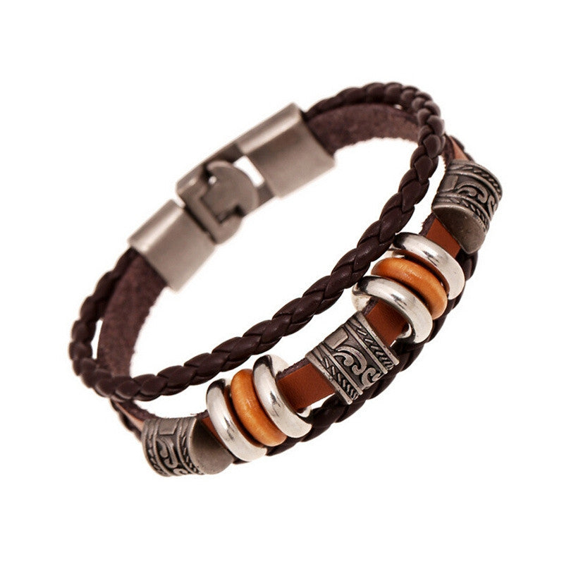 Fashion Men Jewelry Punk Vintage Braided Bracelets Bangles Handmade Leather Charm Bracelet Male Jewelry