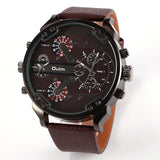 Fashion Men Watch Multi Movt Numbers Strips Hours Marks Big Dial Leather Band Men Quartz Military Wristwatch