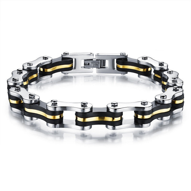 Men Jewelry Stainless Steel Silicone Bracelets Biker Bicycle Motorcycle Chain Man Hand Bracelet Accessories