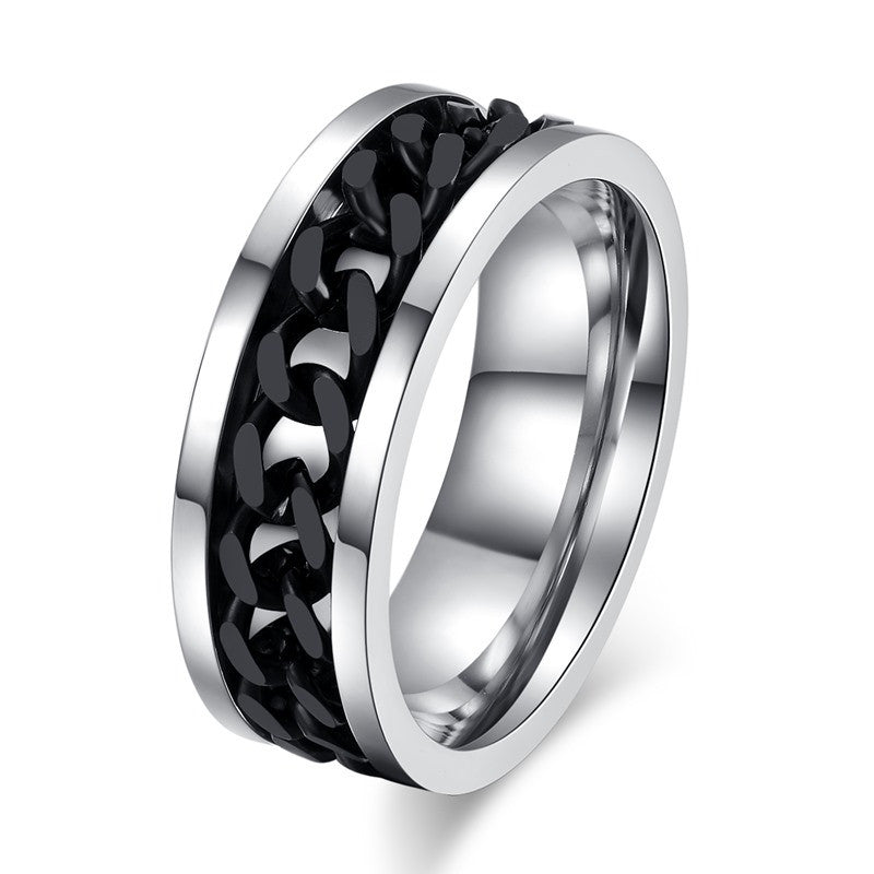 Fashion Men's Ring The Punk Rock Accessories Stainless Steel Black Chain Spinner Rings For Men