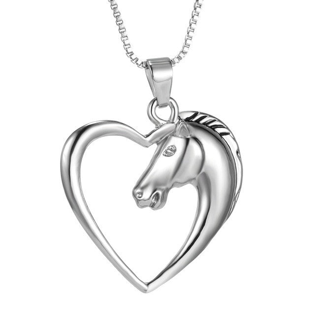 Fashion New jewelry plated white K Horse in Heart Necklace Pendant Necklace for women girl mom gifts
