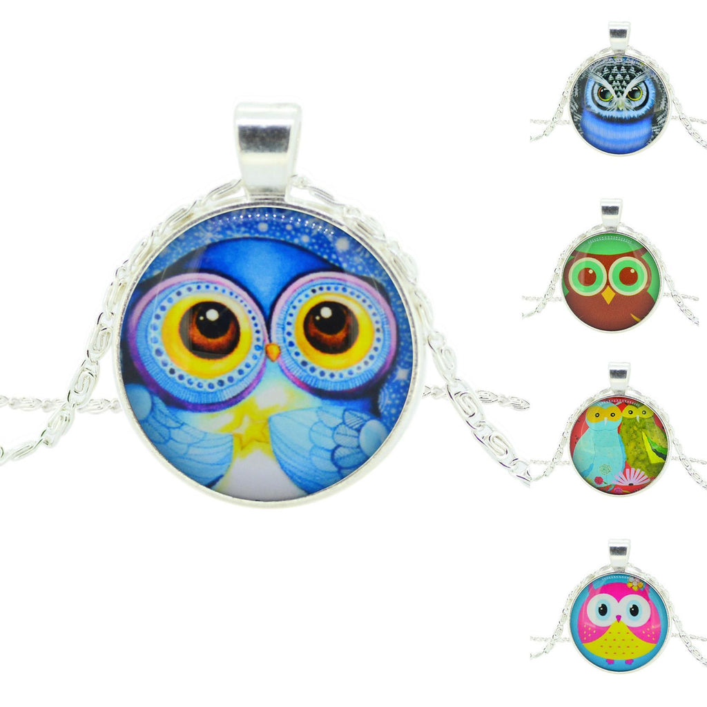 Fashion Owl Pendant Necklace in Jewelry Vintage Glass Cabochon Statement Necklace Newest Silver Color Chain Necklace