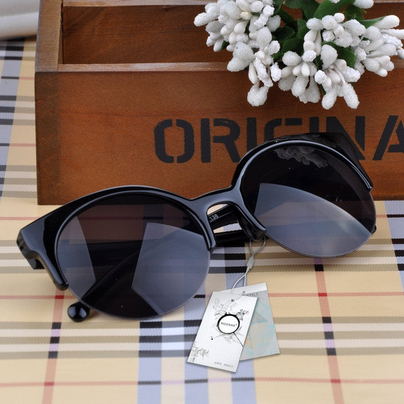 Fashion Retro Designer Super Round Circle Glasses Cat Eye Semi-Rimless Sunglasses Glasses Goggles