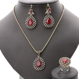 Fashion Ruby Jewelry Set All Over Sky Star Austrian Crystal Ancient Bronze Three-Piece Wedding Accessories Turkey Jewelry 