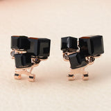 Fashion Sapphire Crystal Stud Earrings for Women Summer Style New Brand 3 Square Rose Gold Plated Wedding Earrings Clip Jewelry