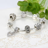 Fashion Silver Heart Charm bracelet for Women Crystal Beads Bracelet Original Women Bracelets Bangle DIY Jewelry Pulseries Gift