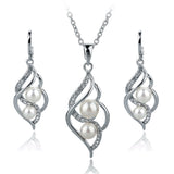Fashion Simulated Pearl Jewelry Sets For Women Crystal Earrings Necklace Set Gold/Silver Plated Wedding Jewelry Set 