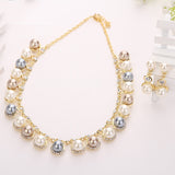 Fashion Simulated Pearl Jewelry Sets For Women Pendant Wedding Necklace Earrings African Beads Bridal Party Dress Accessories