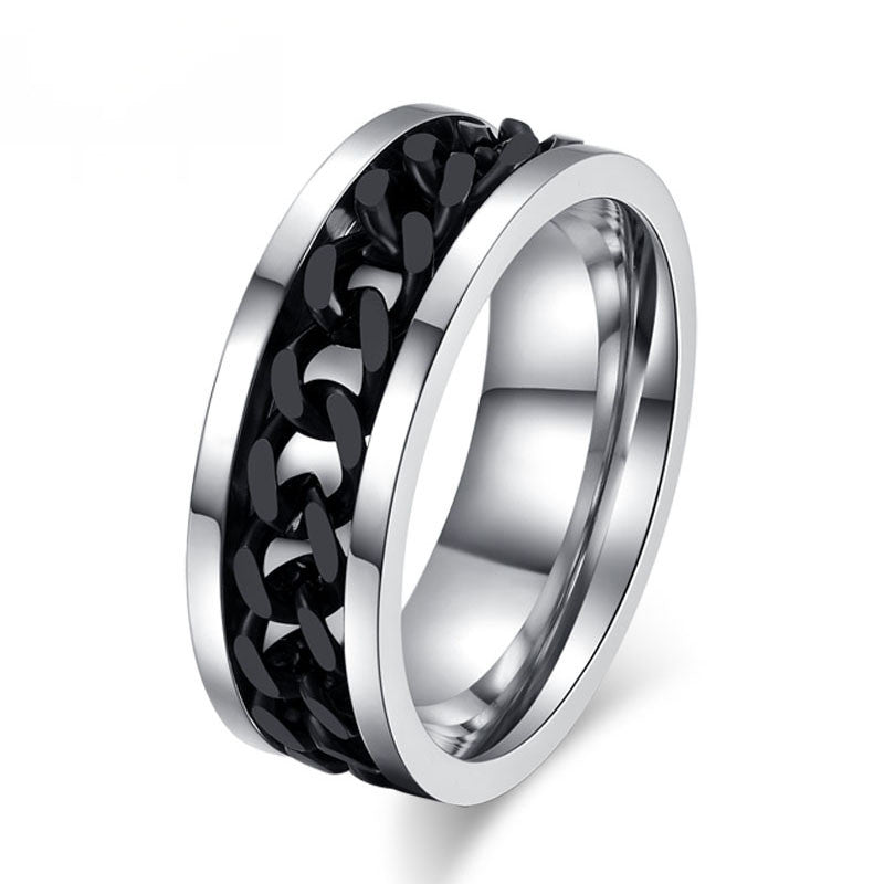 Fashion Spinner Black Chain Ring For Men Stainless Steel Wedding Mens Ring Cool Jewelry