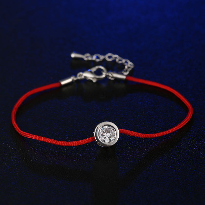 Fashion Thin Red Cord Thread String Rope Chain with CZ Diamond Sliver Plated Bracelet 16+5cm Length for Female Jewelry