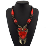 Fashion Tibetan Style Women Statement Necklaces Wood Chain Turquoise Big Owl Necklaces & Pendants Boho Jewelry Maxi Dress