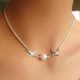 Fashion Vintage Contracted And Delicate Threesome Short A Pair Of Lovebirds imitation pearl Necklaces Women Jewelry