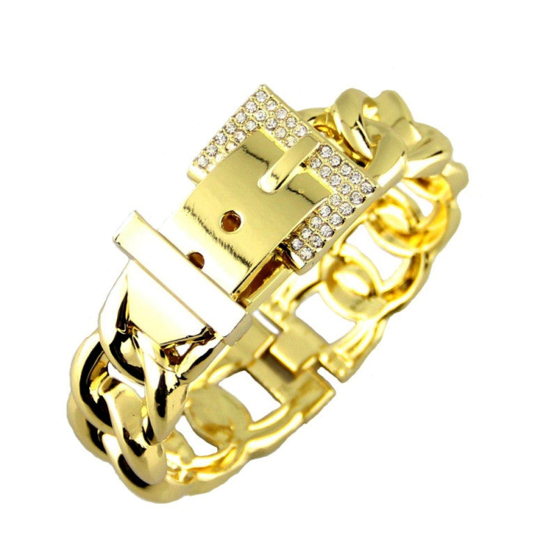 Fashion Women Belt Design Bracelets Accessories Zinc Alloy Rhinestones Metal Charm Cuff Bangles Statement Jewelry