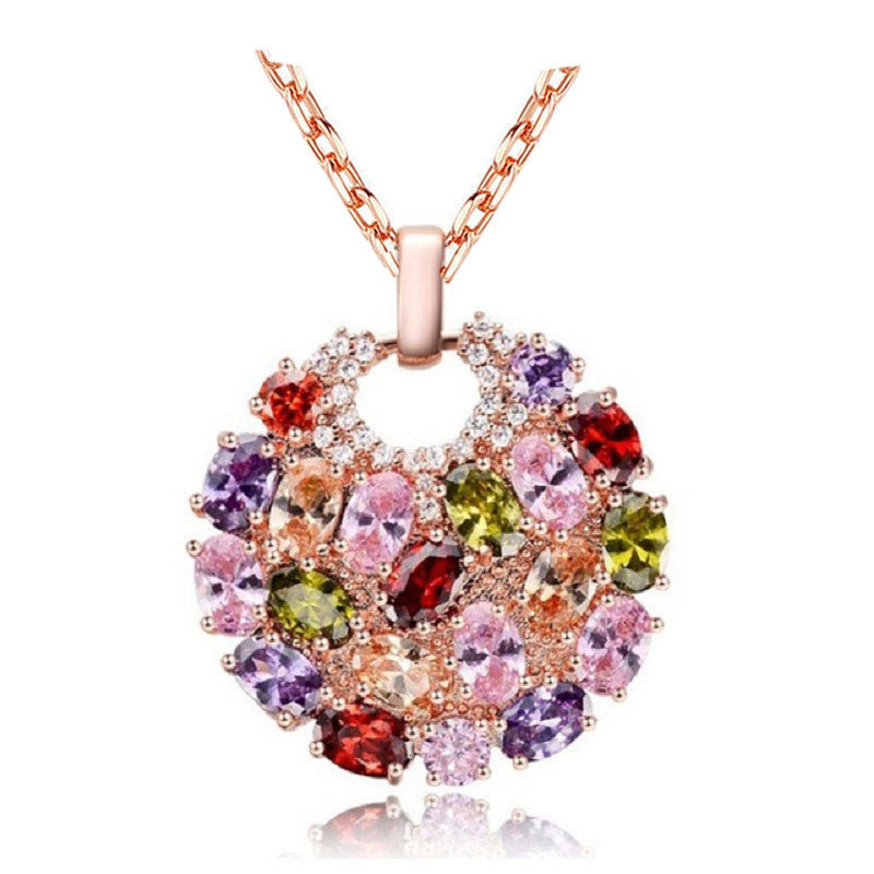 Fashion Women Genuine AAA Cubic Zirconia Stone Wedding Necklace Real Rose Gold Plated Jewelry Accessories for Women Party