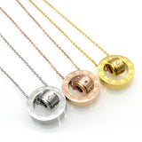 Fashion Women Jewelry Brand 18K Gold Plated Roman Letter Ure Clear Simply Turnable Small Round Cubic Zirconia Pendant Necklace