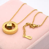 Fashion Women Jewelry Brand 18K Gold Plated Roman Letter Ure Clear Simply Turnable Small Round Cubic Zirconia Pendant Necklace