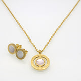 Fashion Women Roman Letter 18K Gold Plated Natural Pearl Shell Wedding Jewelry Sets With Necklace+Earrings