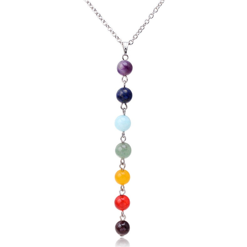 Fashion Yoga Pendant Necklaces Simple Colorful Beads Necklace Long Natural Stone Chain For Women