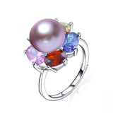 Fashion colorful AAA CZ 925 sterling silver ring for women new arrival natural 10-10.5mm freshwater pearl jewelry 