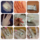Fashion jewelry starfish imitation pearl rings gold ring women jewlery Open cuff Ring Animal Star Adjustable Crystal Rhinestone