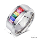 Fashion rainbow wedding rings for men and women wholesale gay pride ring with stone 