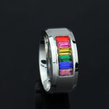 Fashion rainbow wedding rings for men and women wholesale gay pride ring with stone 