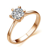Fashion 18K Rose Gold Plated Classic 6 Prong Sparkling Solitaire 1ct CZ Wedding Rings