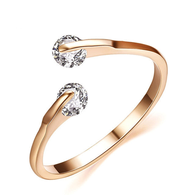 Fashion 18K Rose Gold Plated Fashion Design Twin Zircon CZ Diamond Engagement Rings for Woman