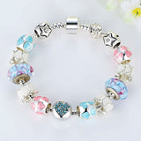 Fashion 925 Silver Heart Start Crystals LOVE Colorful Girl Murano Beads Bracelet for New Year Gift