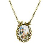 Fashion Art Picture Glass Cabochon Pendant Necklace Vintage Bronze Flower Statement Chain Necklace Summer Style Fine Jewelry