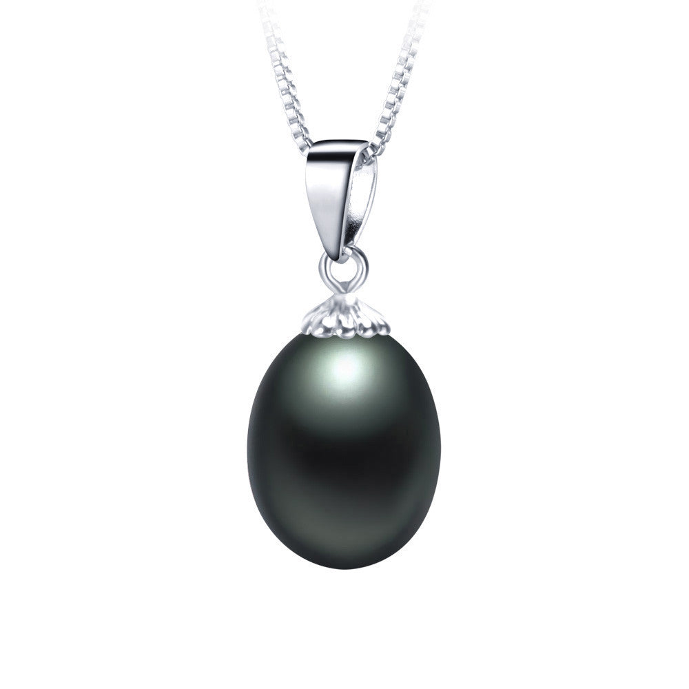 Fashion Black pearl necklace pendant Hot selling 925 sterling silver jewelry for women 9-10mm