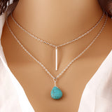 Fashion Bohemia Turquoise Double Chain Heart Pendant Necklace Punk Classic Summer Body Chain Necklaces Jewellery Women