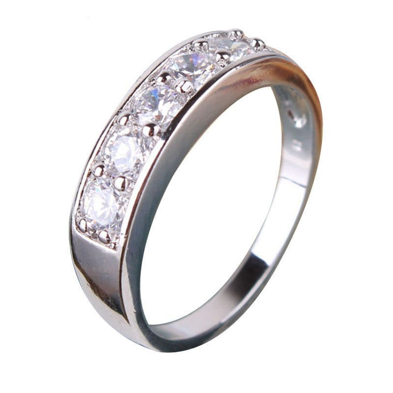 Fashion Box Ring for Women 18K White Gold Plated Wedding Ring Round Crystal CZ Zirconia Band Engagement Ring