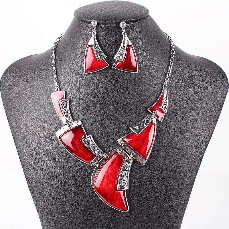 Fashion Brand Jewelry Sets Antique Silver Plated Red Necklace Set Bridal Jewelry High Quality Party Gifts New Arrival