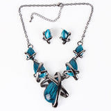 Fashion Brand Jewelry Sets Gunmetal Plated 4Colors Blue Necklace Set Bridal Jewelry High Quality Party Gifts