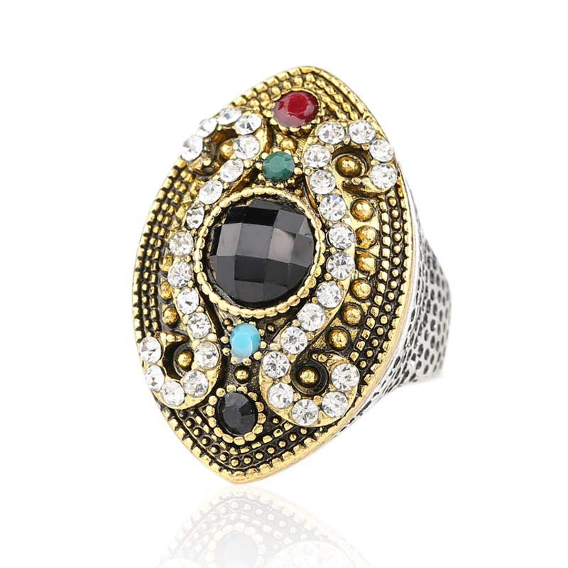 Fashion Colour Makeup Vintage Ring For Women Silver Plated Mosaic Crystal Horse Eye Turkish Jewelry