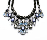 Fashion Costume Jewelry Vintage Silver Black Fabric Rope Chain Crystal Statement Choker Necklace Women Dangle Pendants