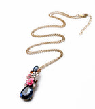 Fashion Design New Arrival Resin Glass Zinc Alloy Best Seller 18k Gold Flower SapphireTeardrop Pendant Necklace
